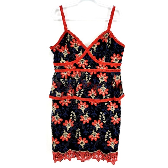 LULU’S XL Women’s Karina Black and Red Floral Embroidered Peplum Cocktail Dress - Picture 3 of 9